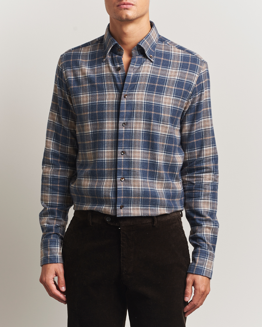 Men | Shirts | Stenströms | Regular Fit Multi Check Flannel Shirt Blue/Brown
