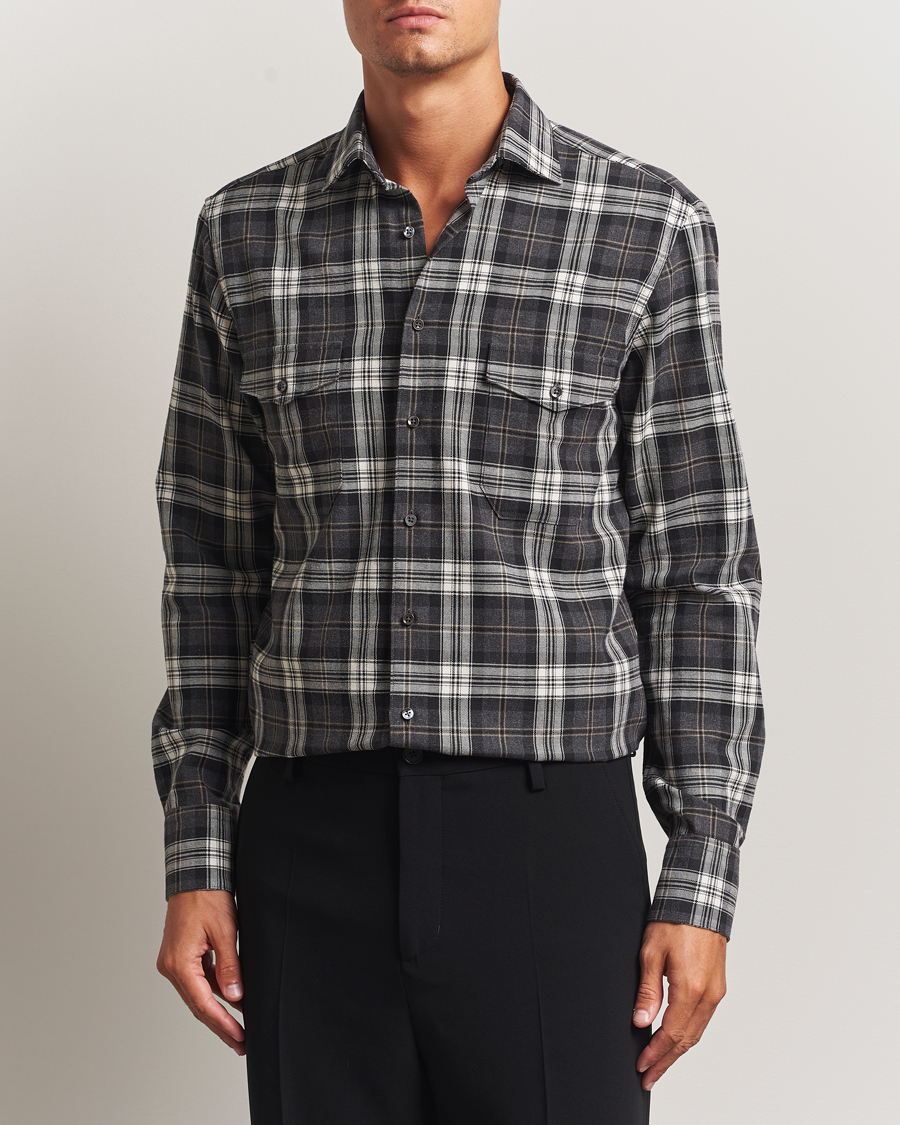 Men | Shirts | Stenströms | Regular Fit Checked Pocket Shirt Grey