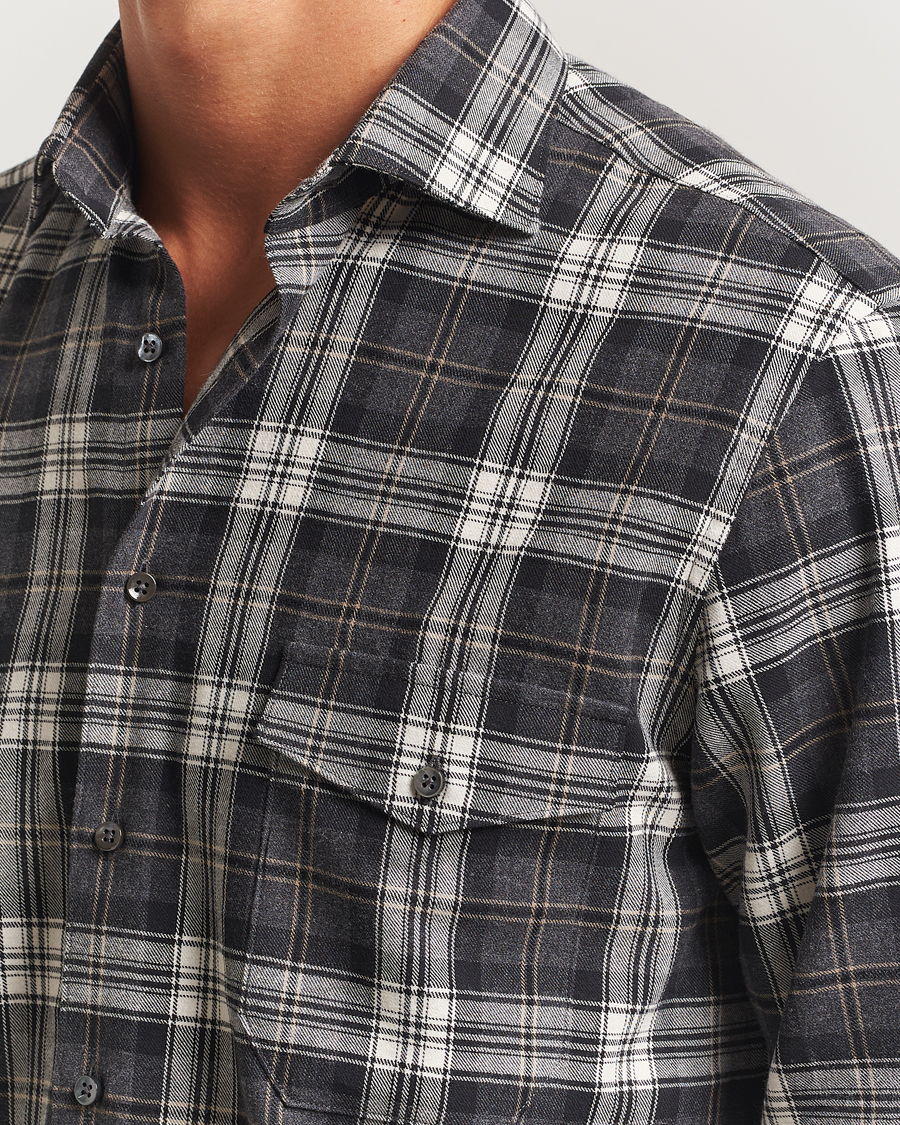 Men | Shirts | Stenströms | Regular Fit Checked Pocket Shirt Grey
