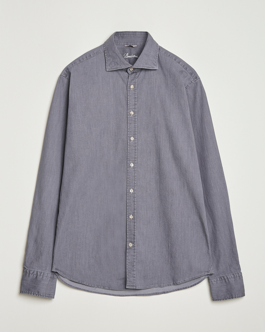 Men | Shirts | Stenströms | Regular Fit Garment Washed Denim Shirt Grey