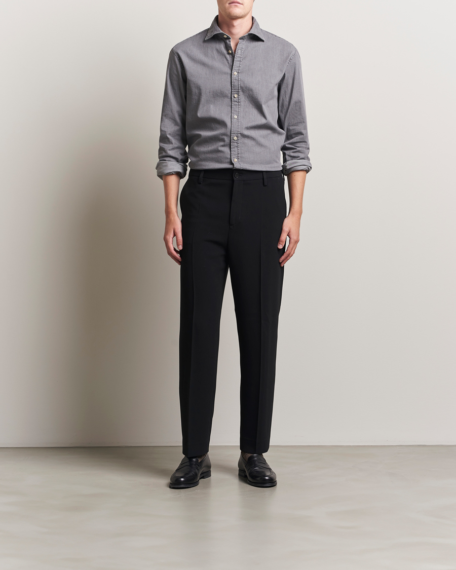 Men | Shirts | Stenströms | Regular Fit Garment Washed Denim Shirt Grey