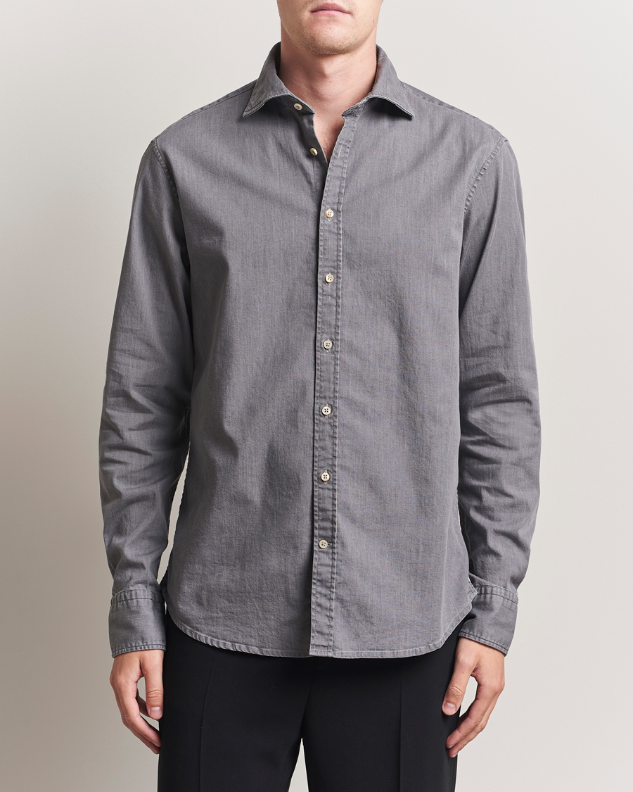 Men | Shirts | Stenströms | Regular Fit Garment Washed Denim Shirt Grey
