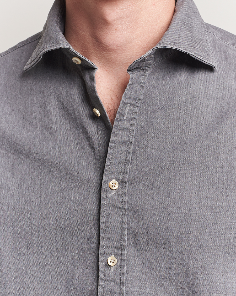 Men | Shirts | Stenströms | Regular Fit Garment Washed Denim Shirt Grey