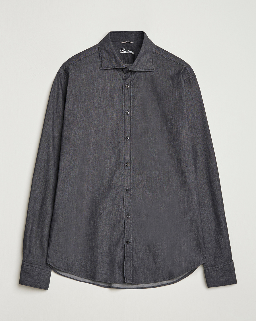 Men | Shirts | Stenströms | Regular Fit Garment Washed Denim Shirt Black