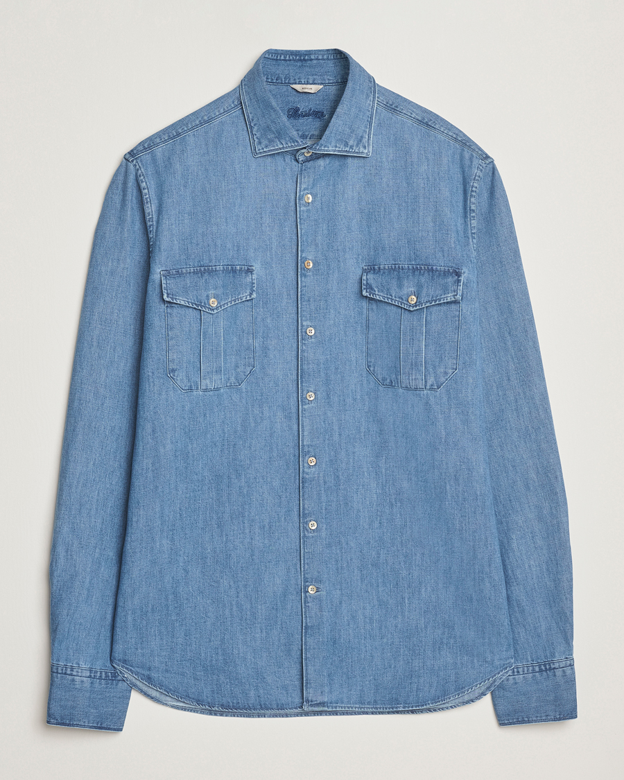 Men | Shirts | Stenströms | Regular Fit Pocket Denim Shirt Blue