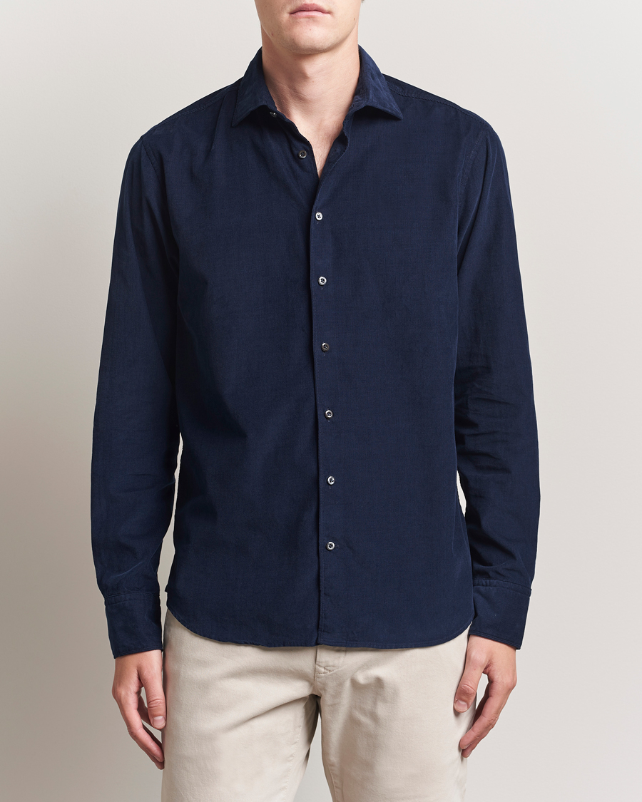 Men | Shirts | Stenströms | Regular Fit Cut Away Cord Shirt Navy