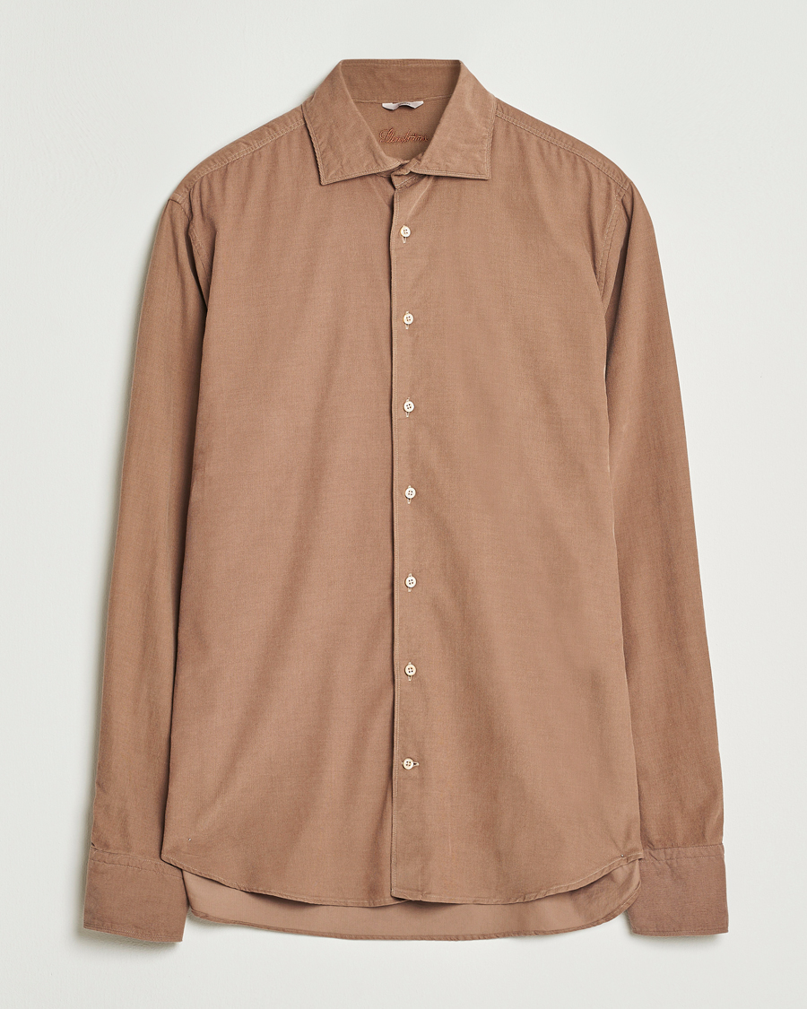 Men | Shirts | Stenströms | Regular Fit Cut Away Cord Shirt Brown