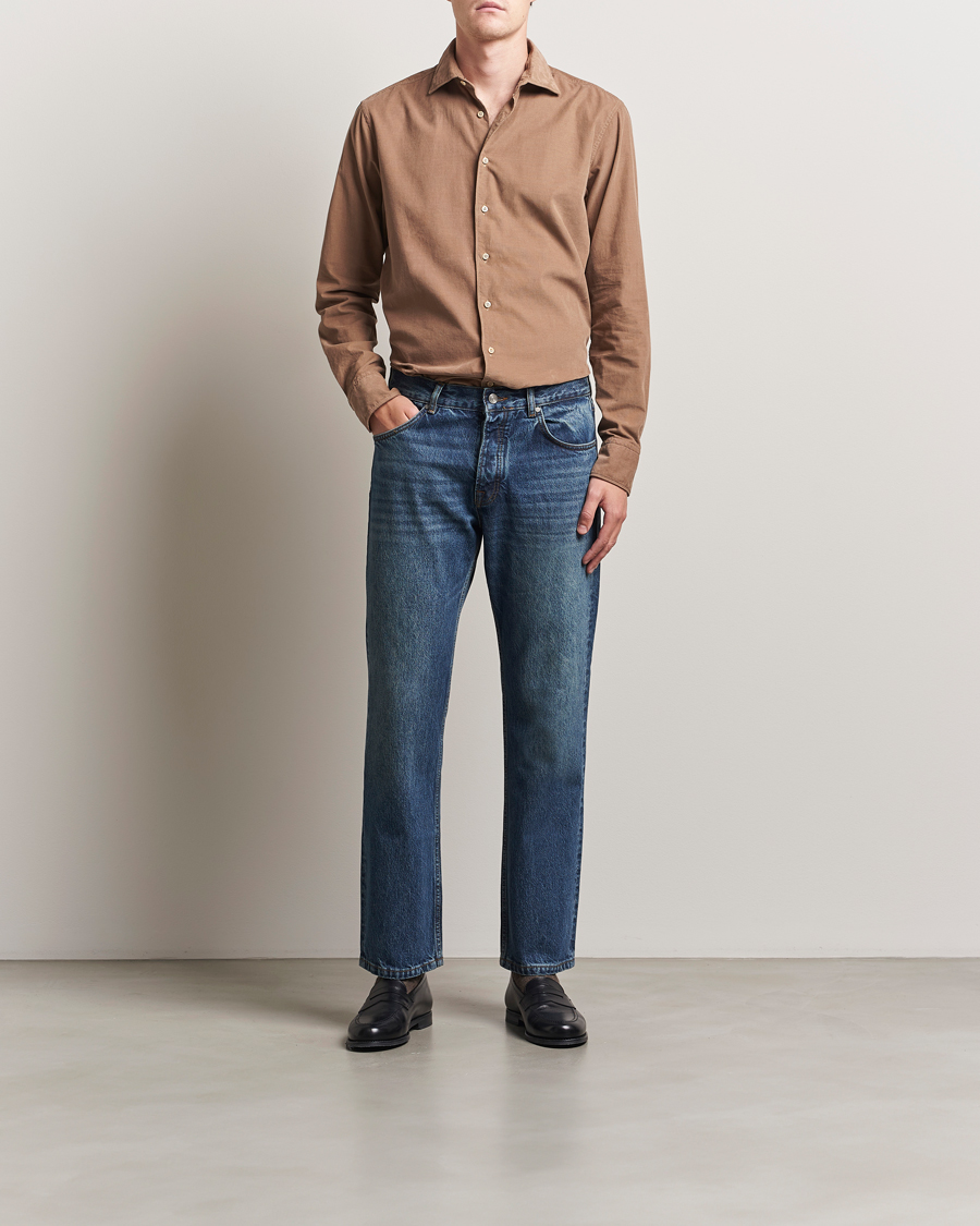 Men | Shirts | Stenströms | Regular Fit Cut Away Cord Shirt Brown
