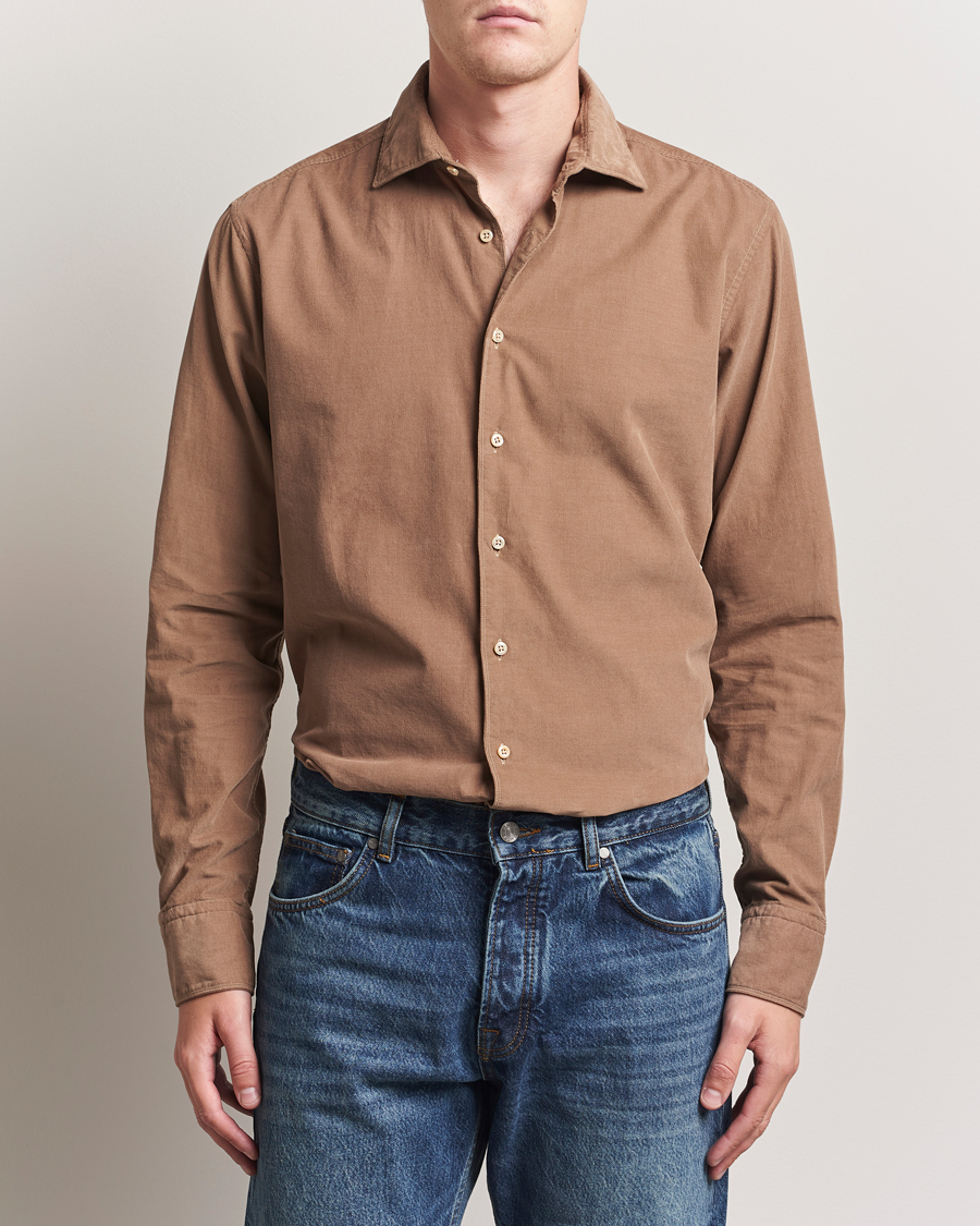 Men | Shirts | Stenströms | Regular Fit Cut Away Cord Shirt Brown