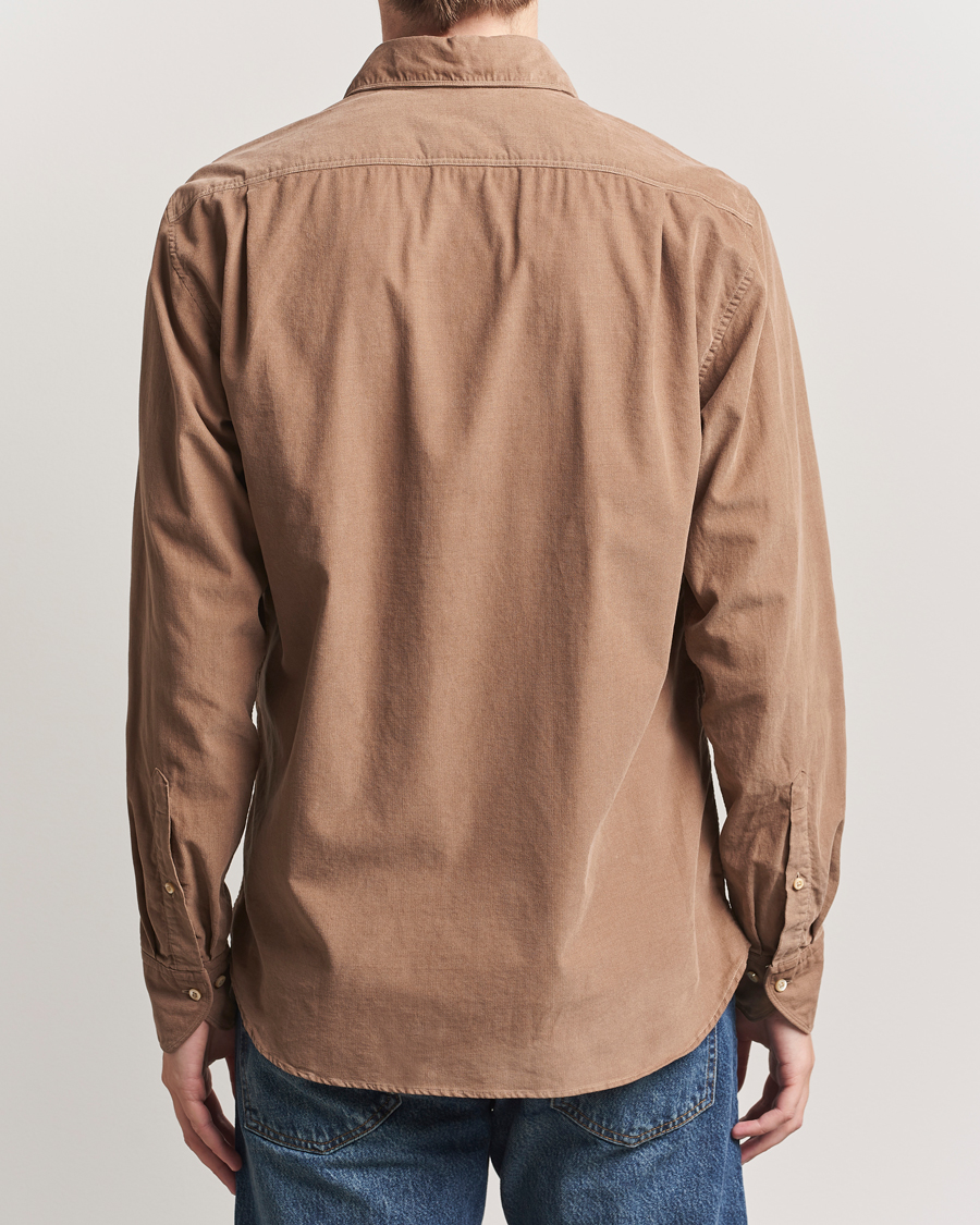 Men | Shirts | Stenströms | Regular Fit Cut Away Cord Shirt Brown