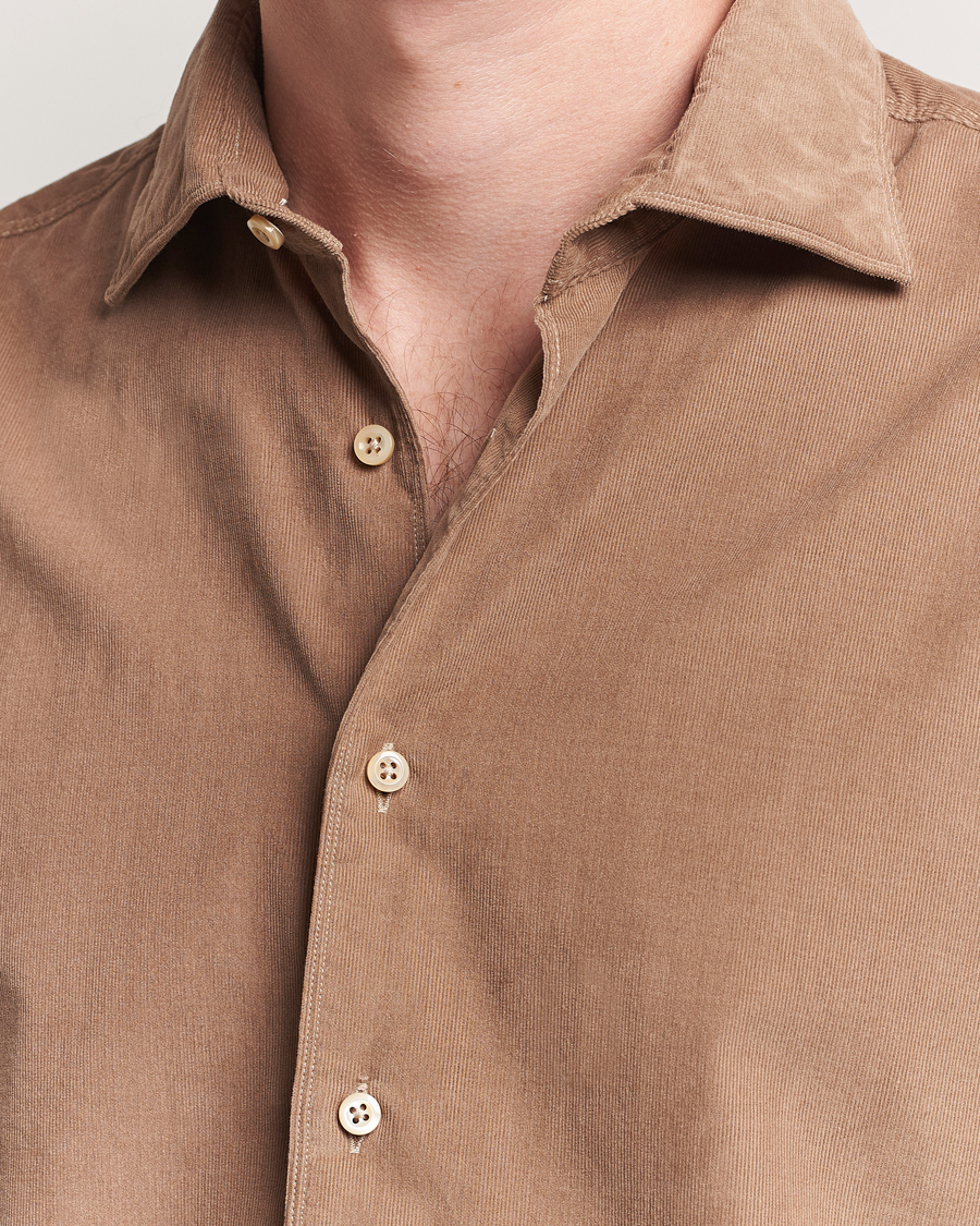 Men | Shirts | Stenströms | Regular Fit Cut Away Cord Shirt Brown