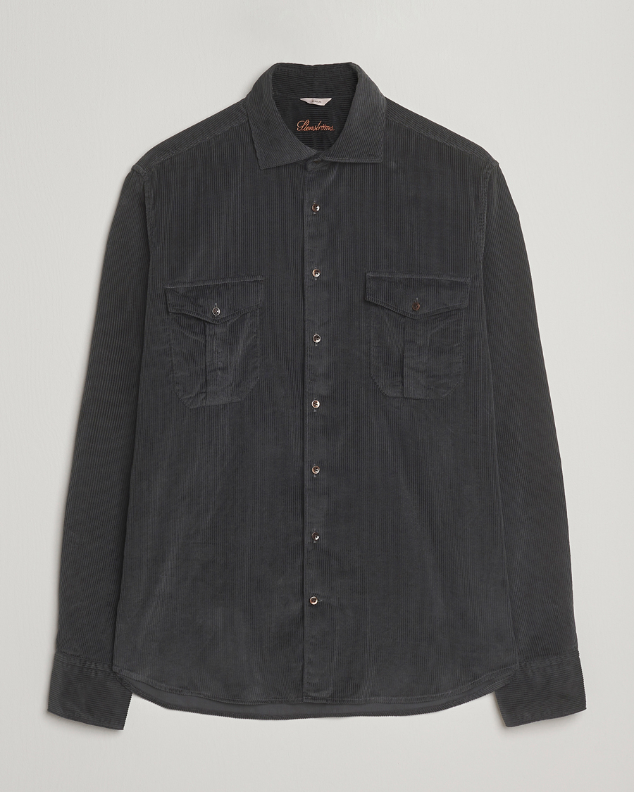 Men | Shirts | Stenströms | Regular Fit Cord Pocket Shirt Dark Green