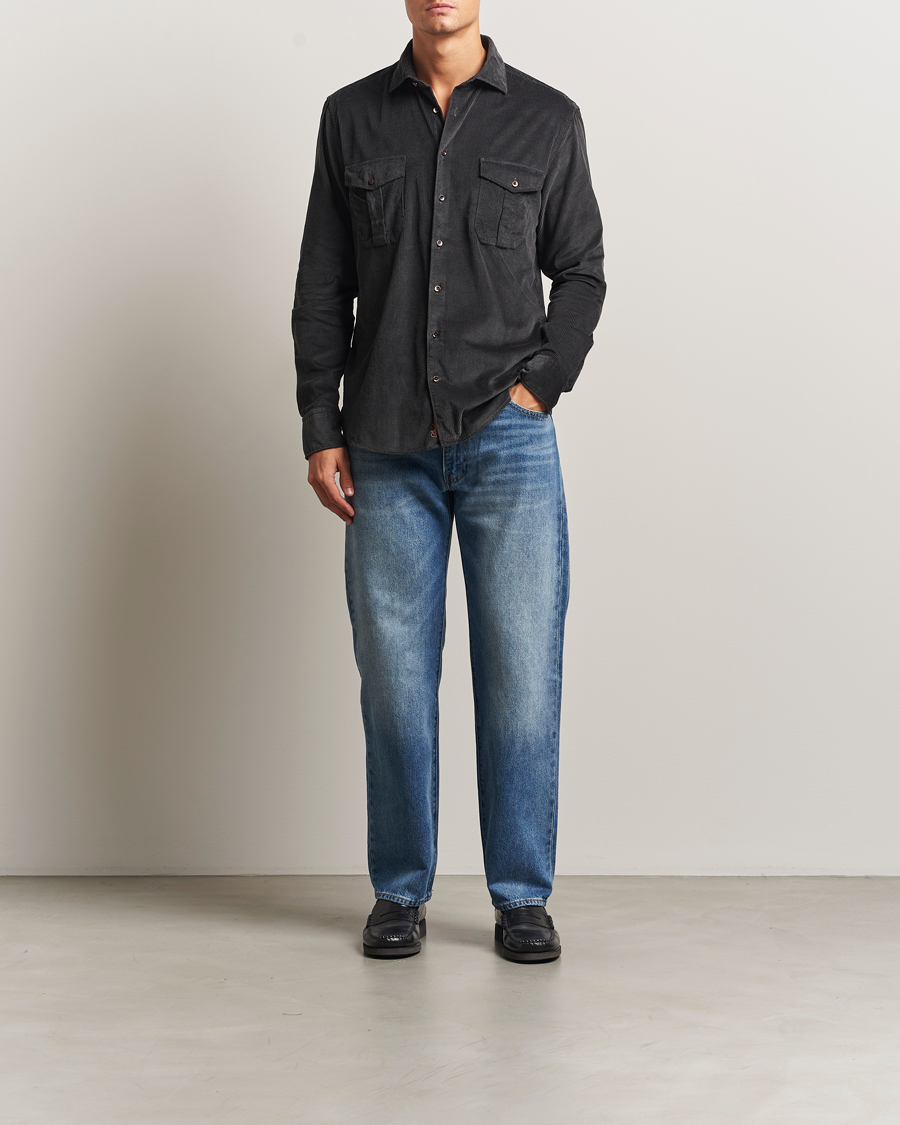 Men | Shirts | Stenströms | Regular Fit Cord Pocket Shirt Dark Green
