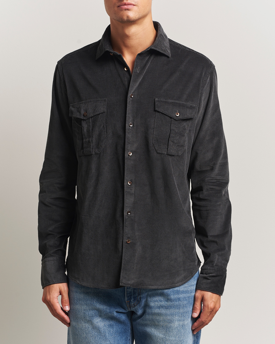 Men | Shirts | Stenströms | Regular Fit Cord Pocket Shirt Dark Green