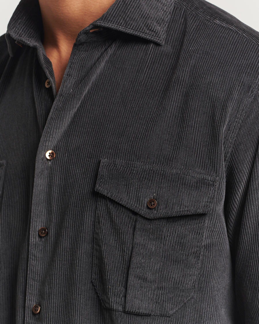 Men | Shirts | Stenströms | Regular Fit Cord Pocket Shirt Dark Green