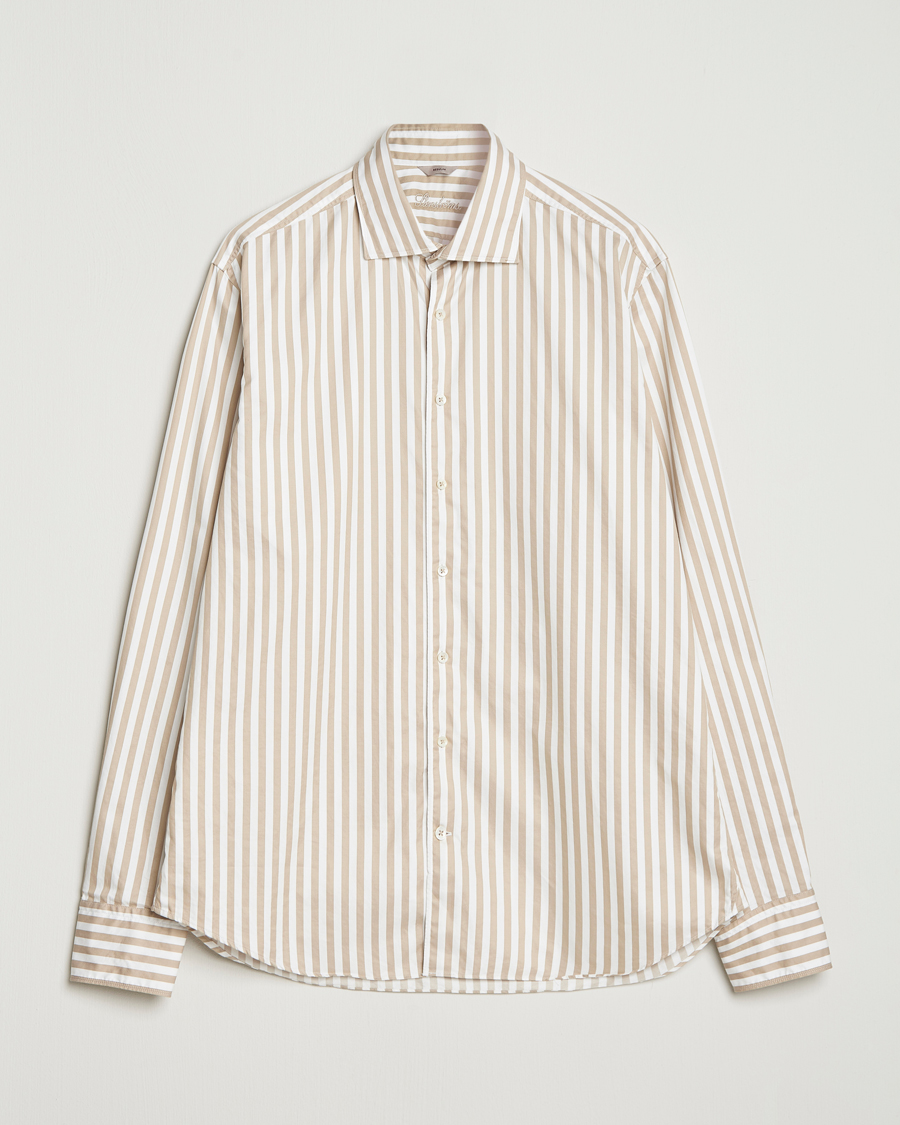 Men | Shirts | Stenströms | Regular Fit Washed Large Stripe Shirt White/Beige