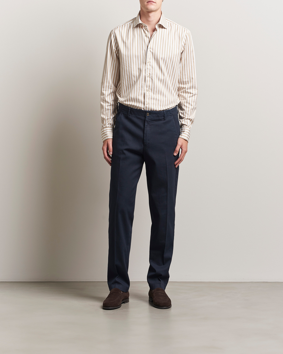 Men | Shirts | Stenströms | Regular Fit Washed Large Stripe Shirt White/Beige