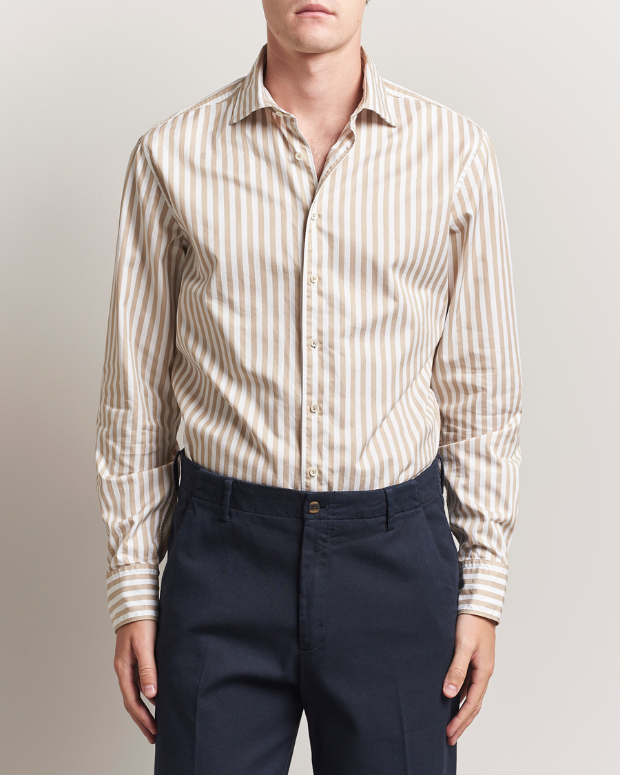 Men | Shirts | Stenströms | Regular Fit Washed Large Stripe Shirt White/Beige