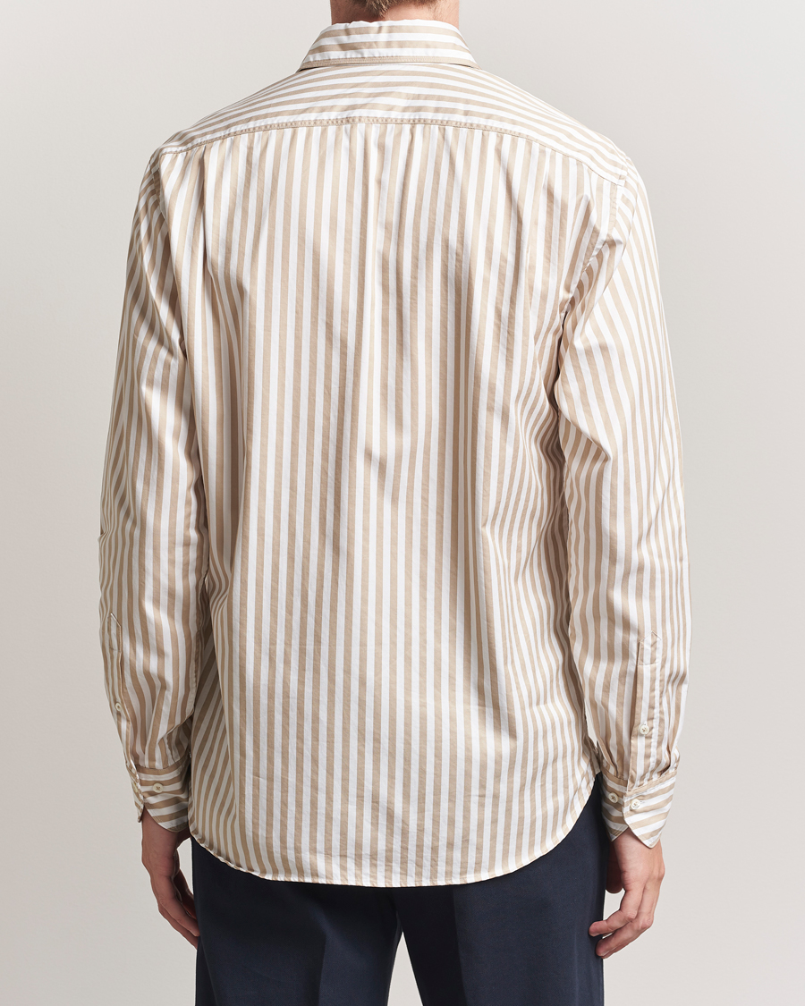 Men | Shirts | Stenströms | Regular Fit Washed Large Stripe Shirt White/Beige