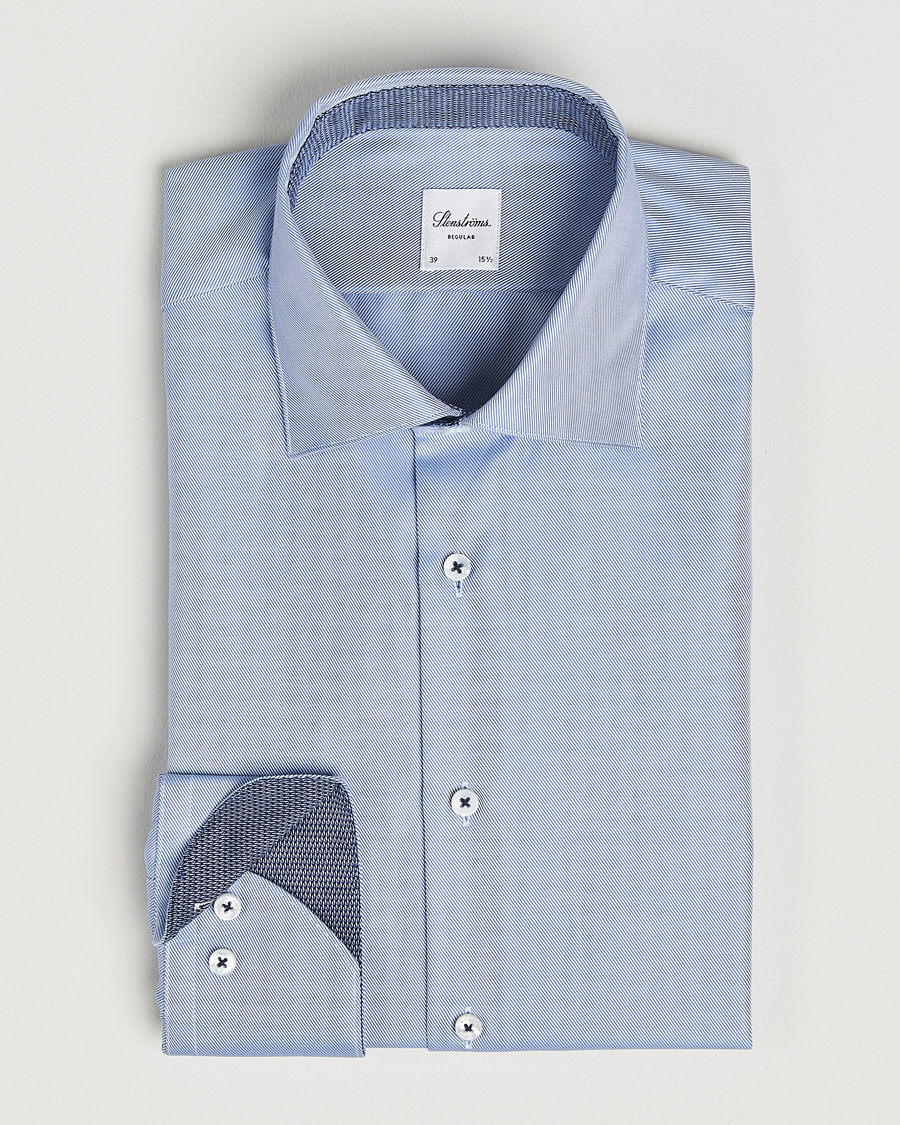 Men | Shirts | Stenströms | Regular Fit Superior Twill Contrast Shirt Blue