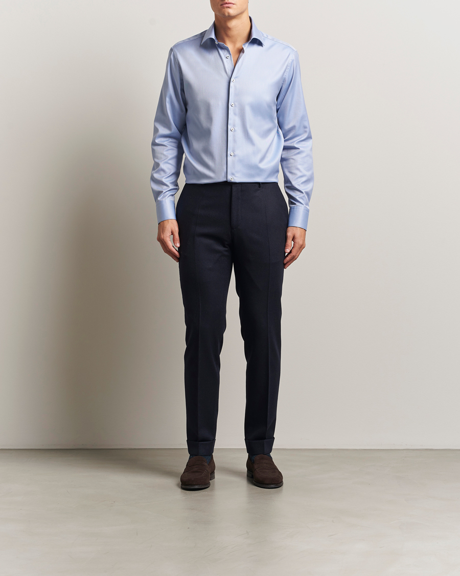 Men | Shirts | Stenströms | Regular Fit Superior Twill Contrast Shirt Blue