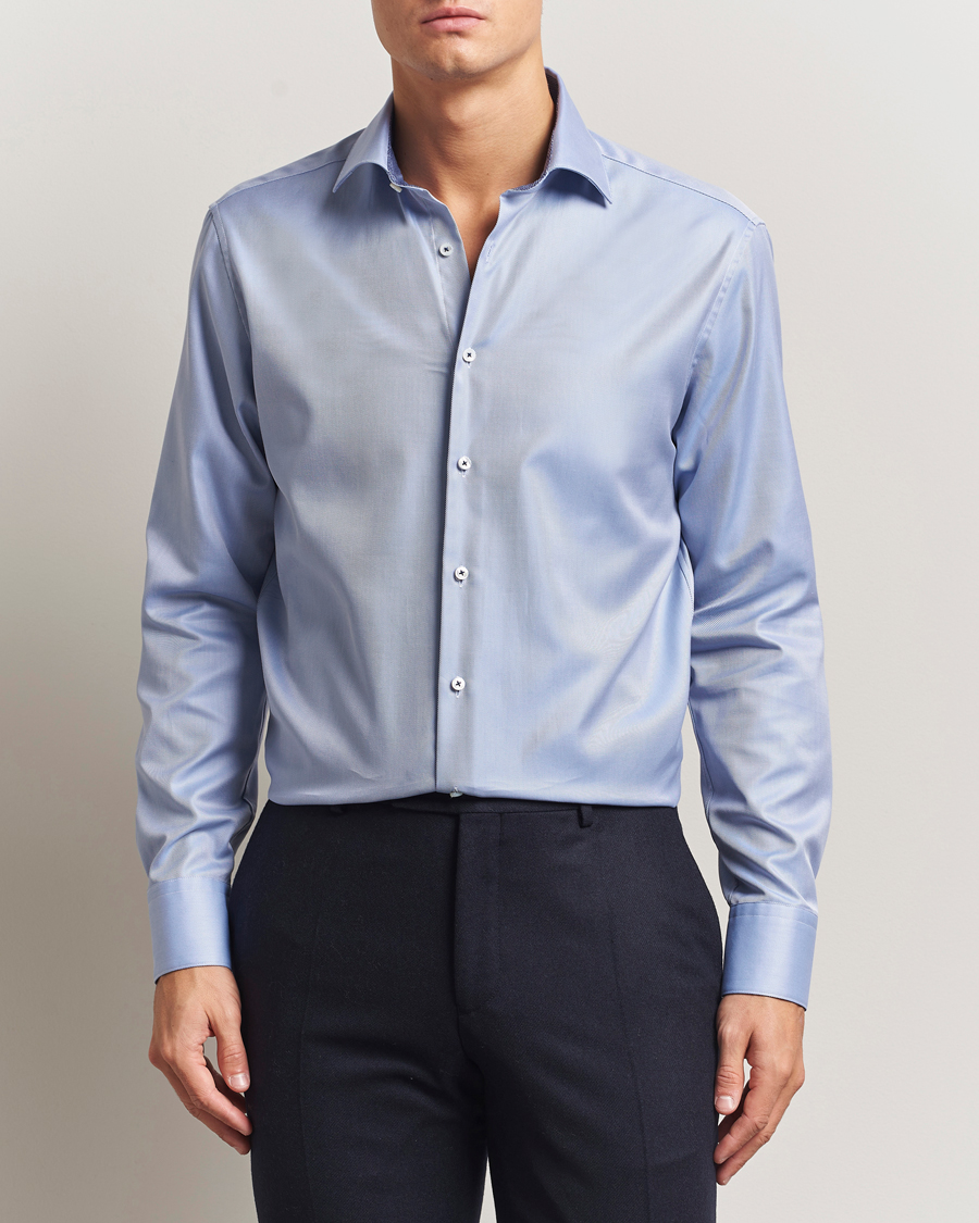 Men | Shirts | Stenströms | Regular Fit Superior Twill Contrast Shirt Blue