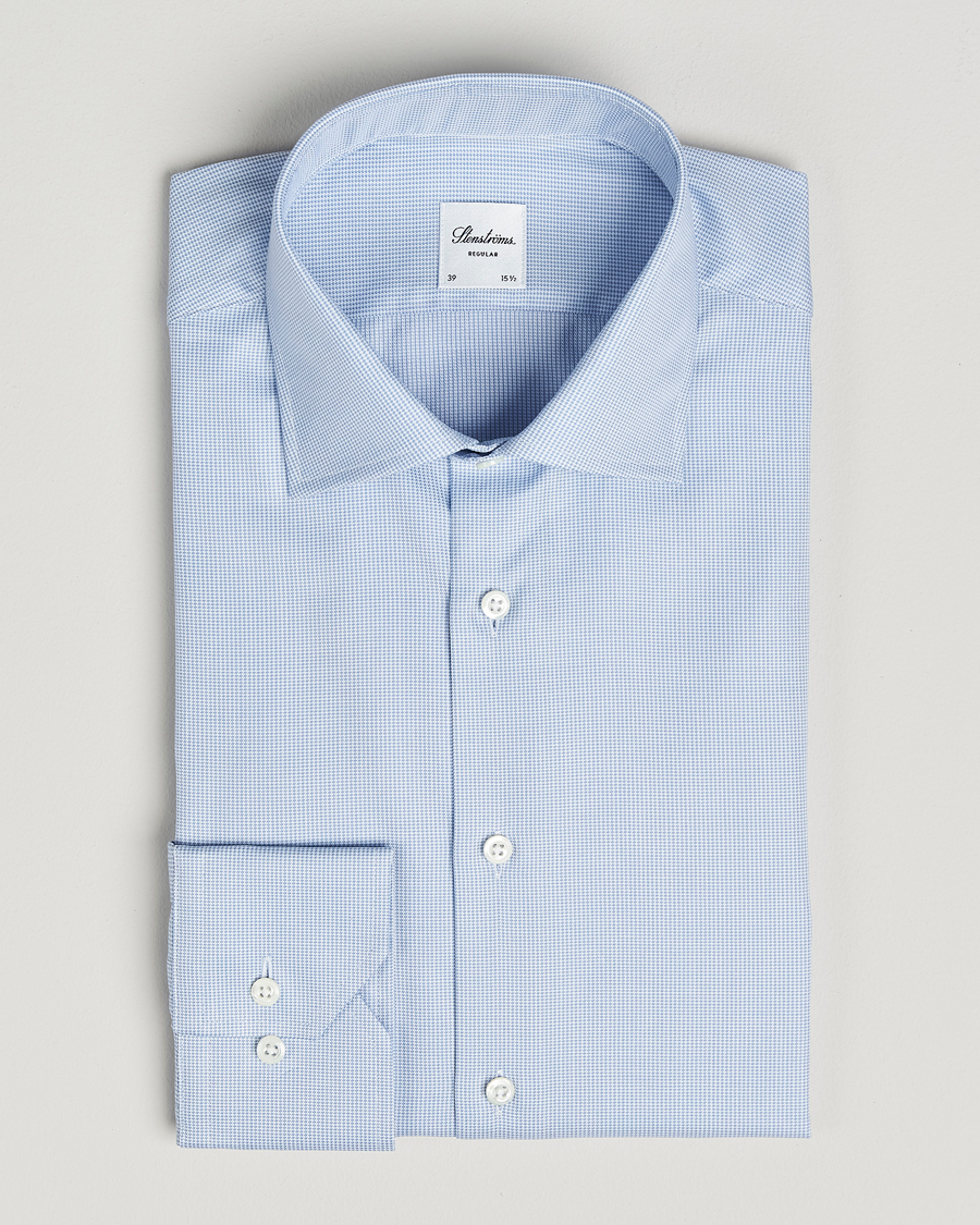 Men | Shirts | Stenströms | Regular Fit Small Houndstooth Shirt Blue