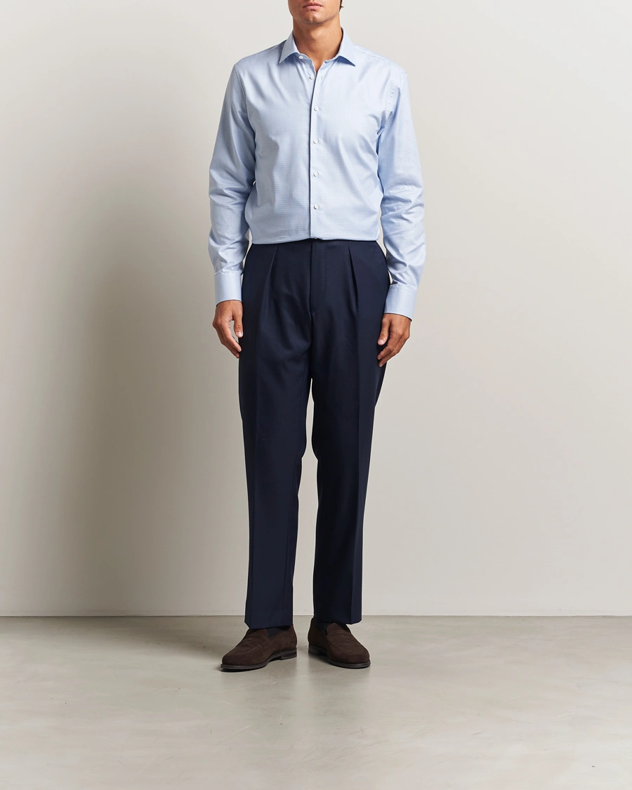 Men | Shirts | Stenströms | Regular Fit Houndstooth Cut Away Shirt Light Blue