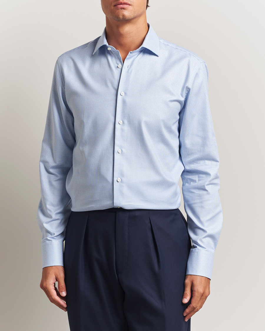 Men | Shirts | Stenströms | Regular Fit Houndstooth Cut Away Shirt Light Blue