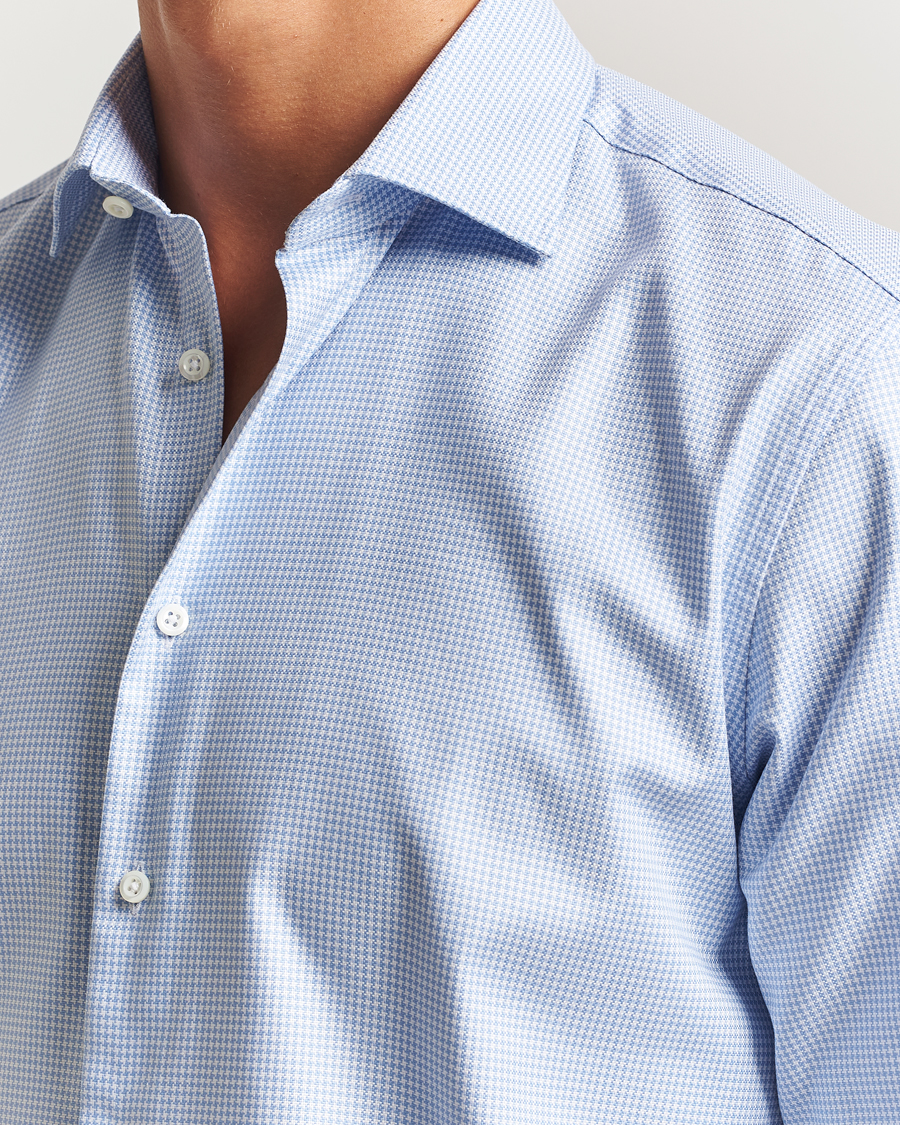 Men | Shirts | Stenströms | Regular Fit Houndstooth Cut Away Shirt Light Blue