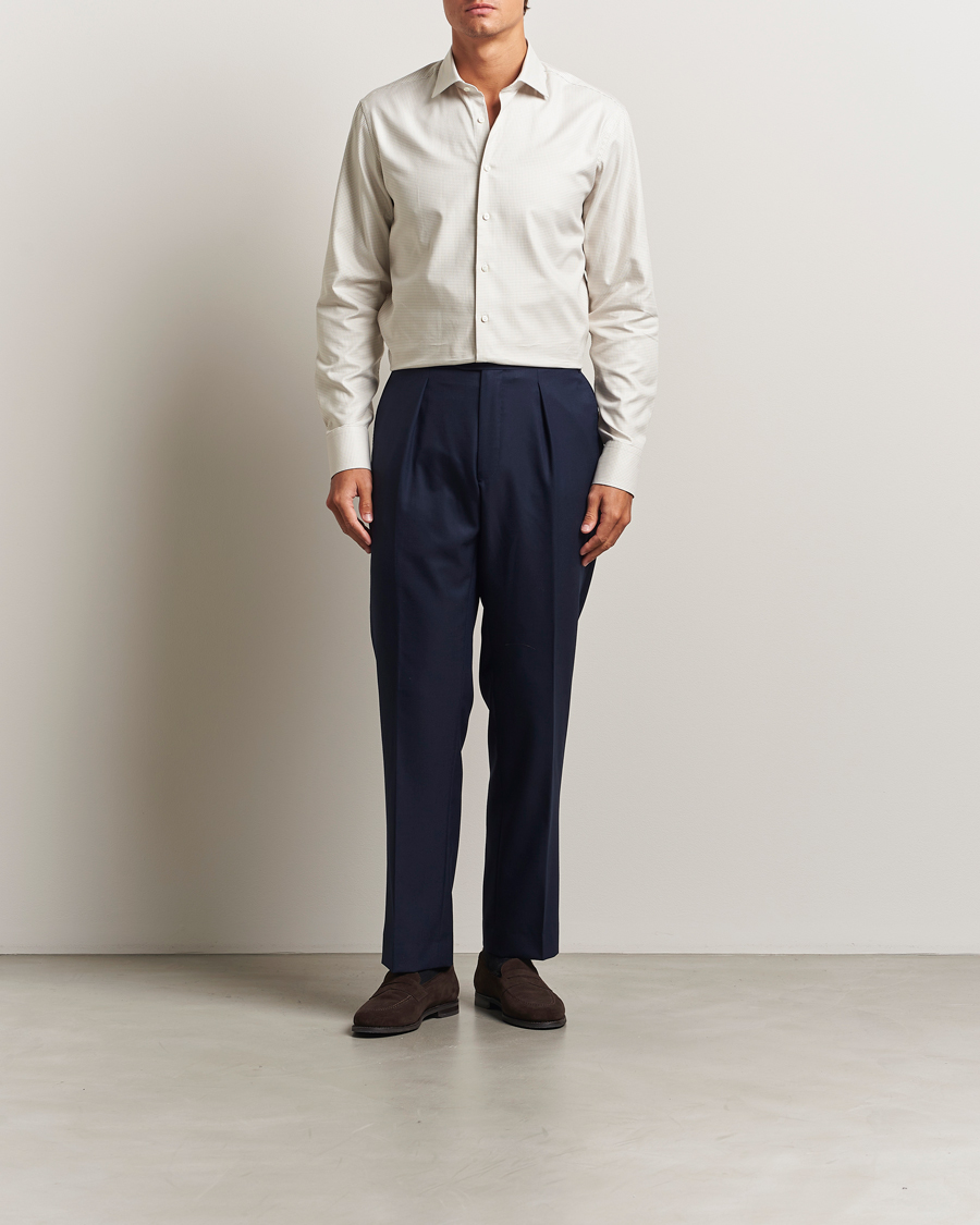 Men | Shirts | Stenströms | Regular Fit Houndstooth Cut Away Shirt Beige