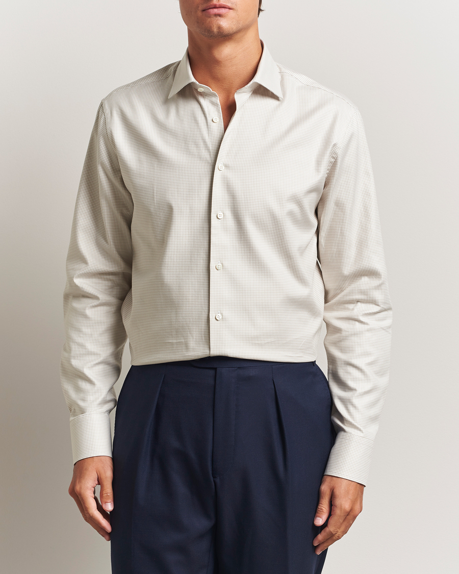 Men | Shirts | Stenströms | Regular Fit Houndstooth Cut Away Shirt Beige