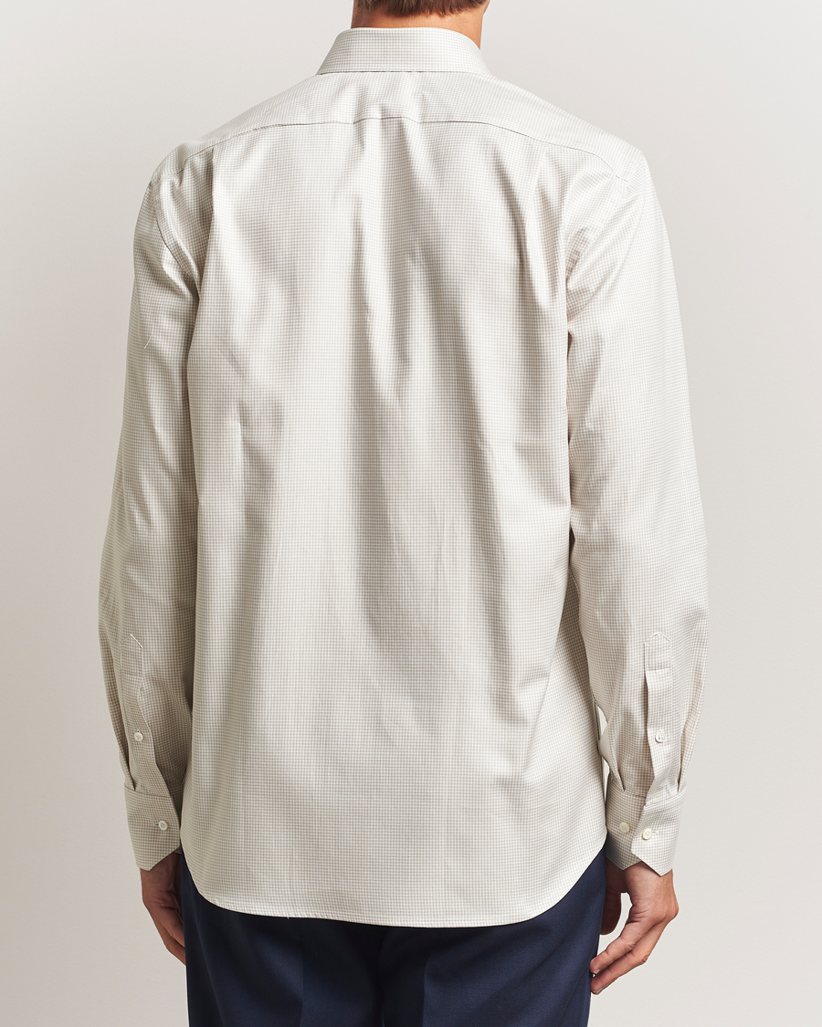 Men | Shirts | Stenströms | Regular Fit Houndstooth Cut Away Shirt Beige