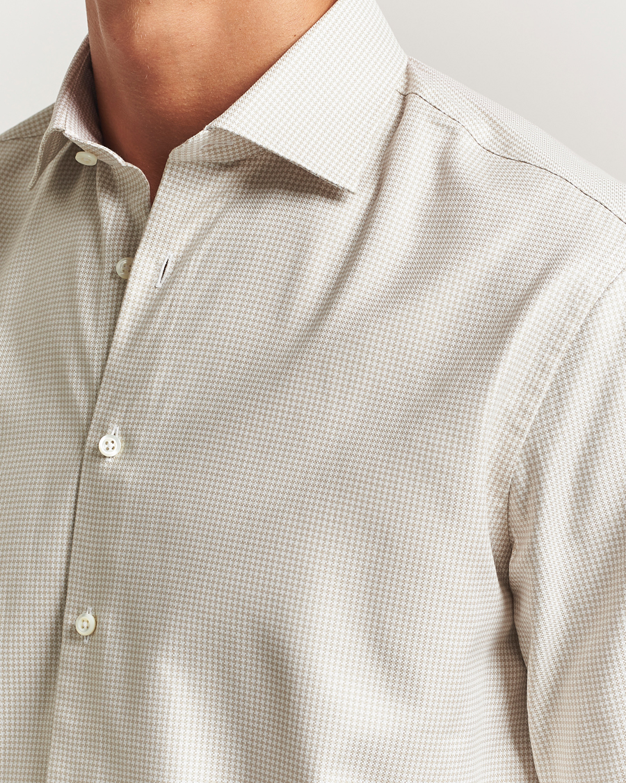 Men | Shirts | Stenströms | Regular Fit Houndstooth Cut Away Shirt Beige