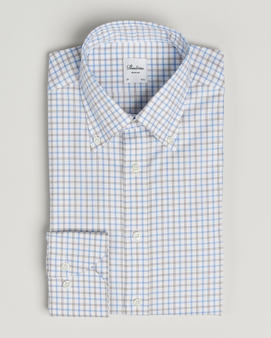 Men | Shirts | Stenströms | Regular Fit Overcheck Button Down Shirt White
