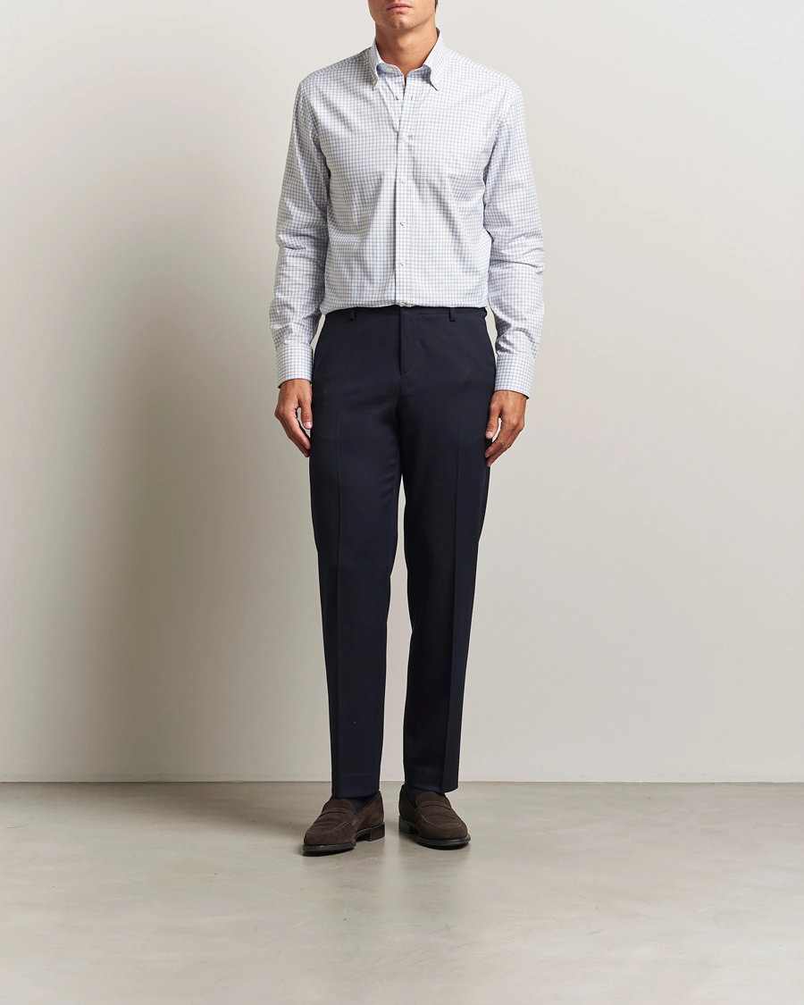 Men | Shirts | Stenströms | Regular Fit Overcheck Button Down Shirt White
