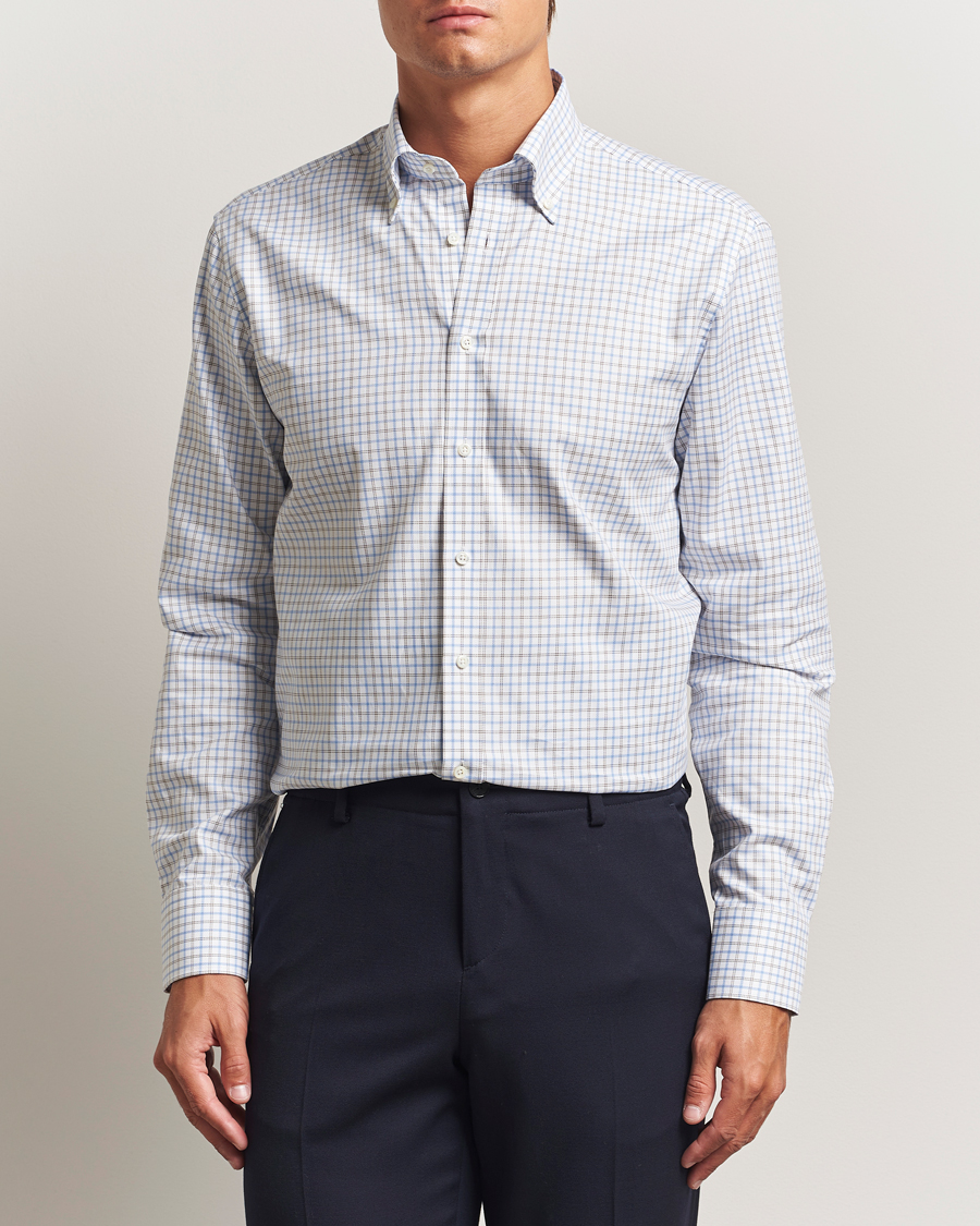 Men | Shirts | Stenströms | Regular Fit Overcheck Button Down Shirt White