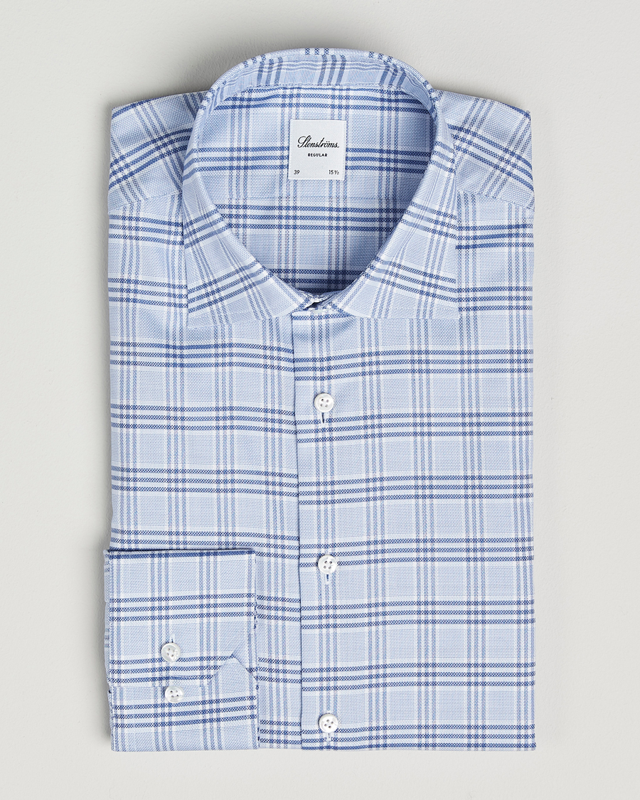 Men | Shirts | Stenströms | Regular Fit Checked Cut Away Shirt Blue
