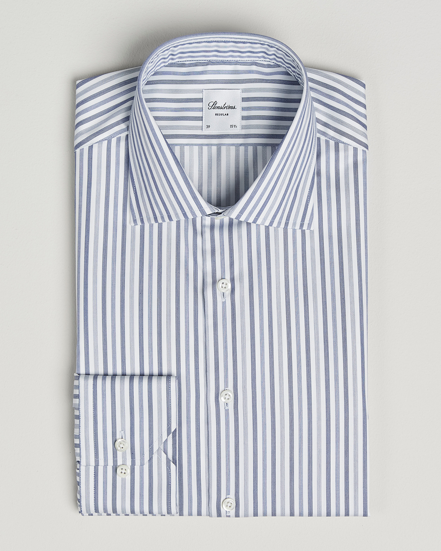 Men | Shirts | Stenströms | Regular Fit Striped Cut Away Shirt Blue