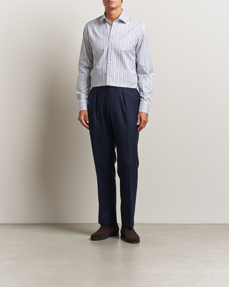 Men | Shirts | Stenströms | Regular Fit Striped Cut Away Shirt Blue