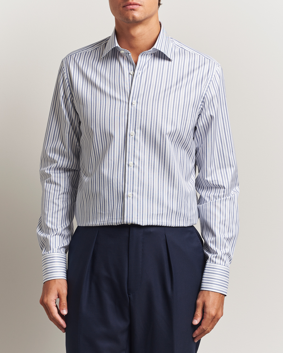 Men | Shirts | Stenströms | Regular Fit Striped Cut Away Shirt Blue