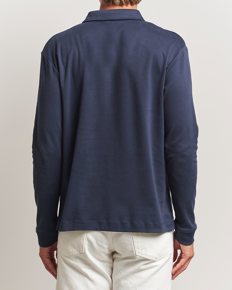 Men | Polo Shirts | Sunspel | Heavy Weight Supima Cotton Long Sleeve Polo Navy
