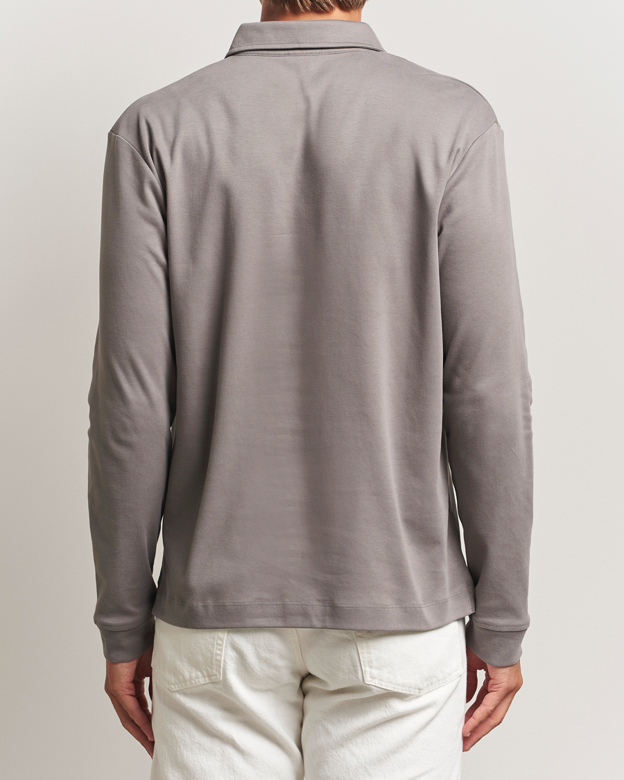 Men | Polo Shirts | Sunspel | Heavy Weight Supima Cotton Long Sleeve Polo Iron Grey