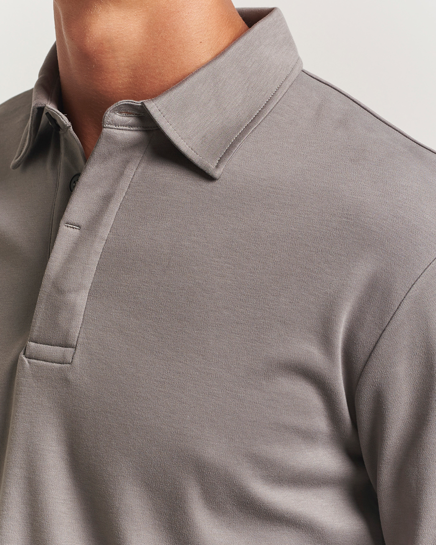 Men | Polo Shirts | Sunspel | Heavy Weight Supima Cotton Long Sleeve Polo Iron Grey