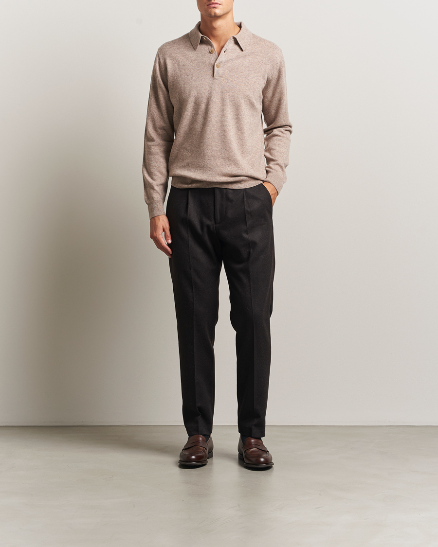 Men | Sweaters & Knitwear | Sunspel | Cashmere Polo Oatmeal Melange