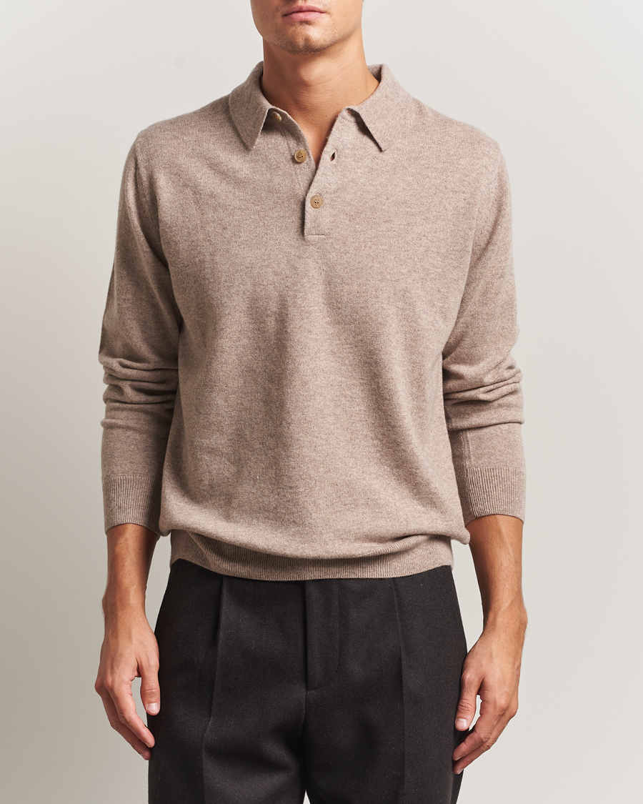 Men | Sweaters & Knitwear | Sunspel | Cashmere Polo Oatmeal Melange