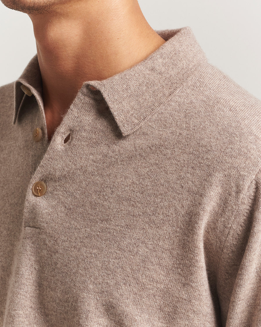 Men | Sweaters & Knitwear | Sunspel | Cashmere Polo Oatmeal Melange