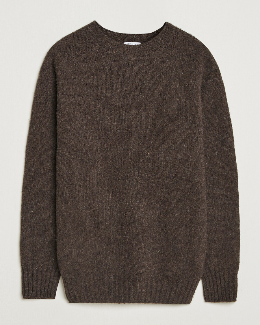 Men | Sweaters & Knitwear | Sunspel | Brushed Shetland Crew Neck Bark
