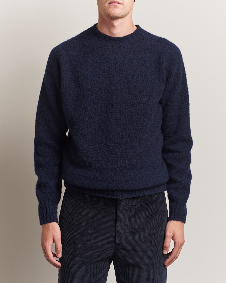 Men | Sweaters & Knitwear | Sunspel | Brushed Shetland Crew Neck Navy