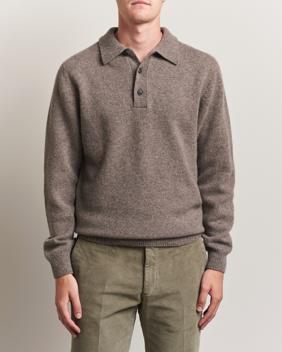 Men | Sweaters & Knitwear | Sunspel | Lambswool Poloshirt Bark